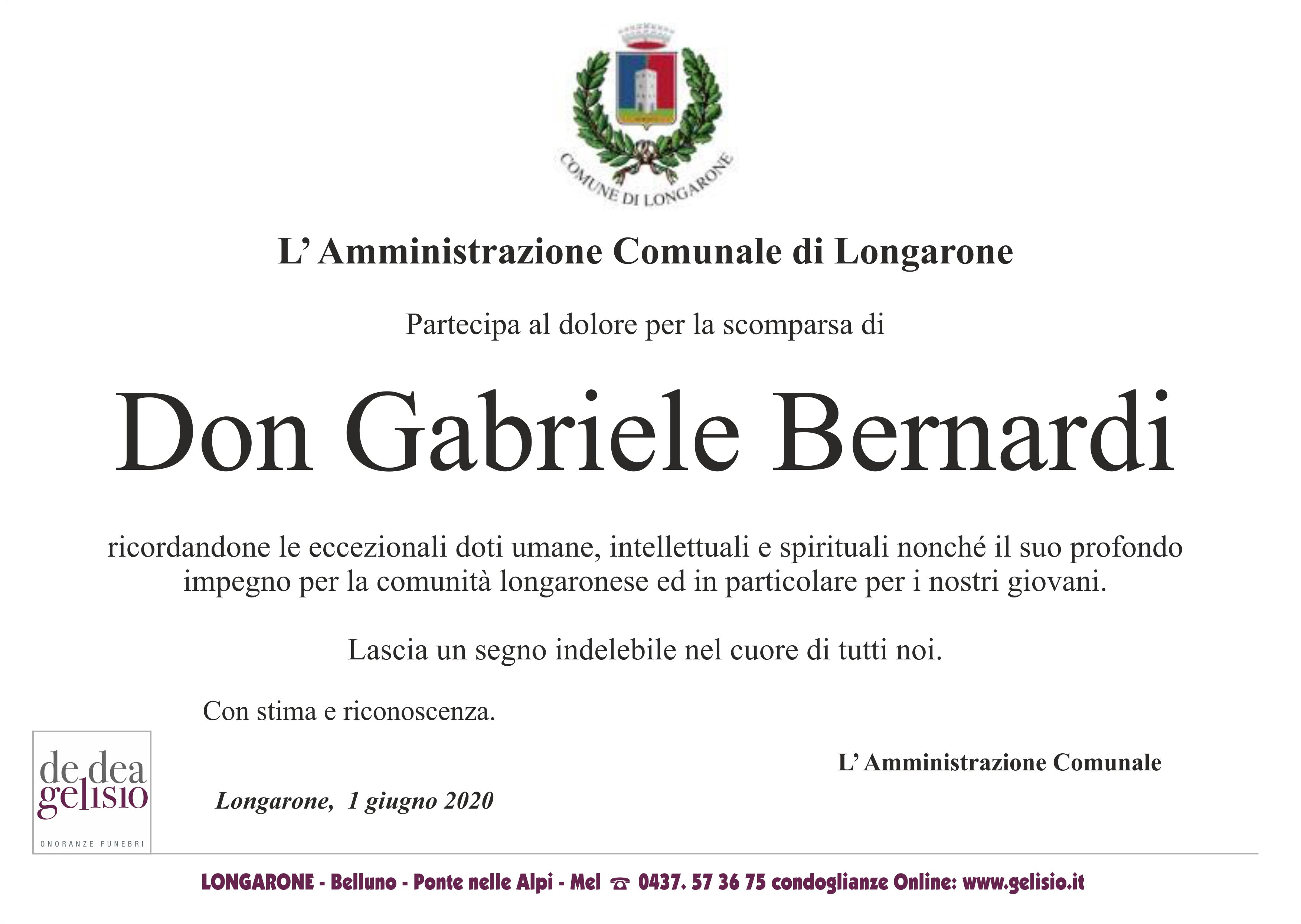 Don Gabriele Bernardi partecipazione comune di Longarone